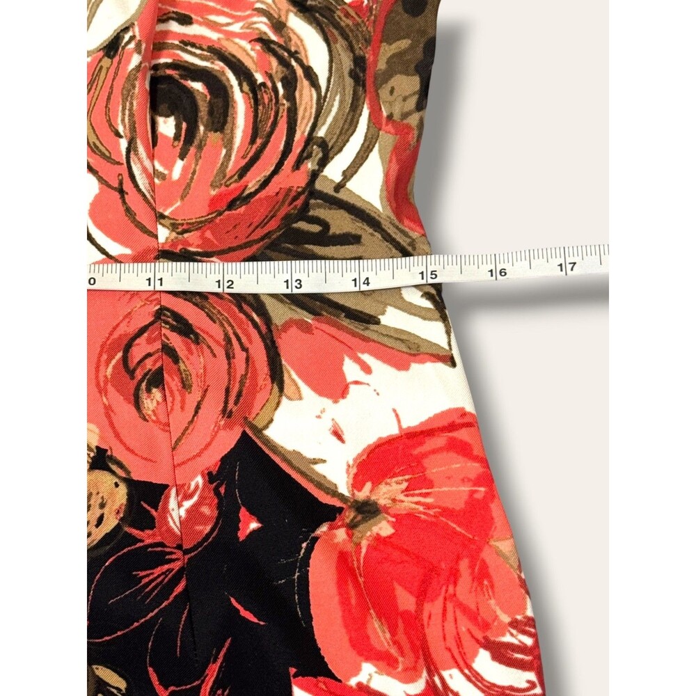 Connected Dress Womens 6 Sleeveless Floral Sheath Knee Length Black Coral Tan - Picture 6 of 7